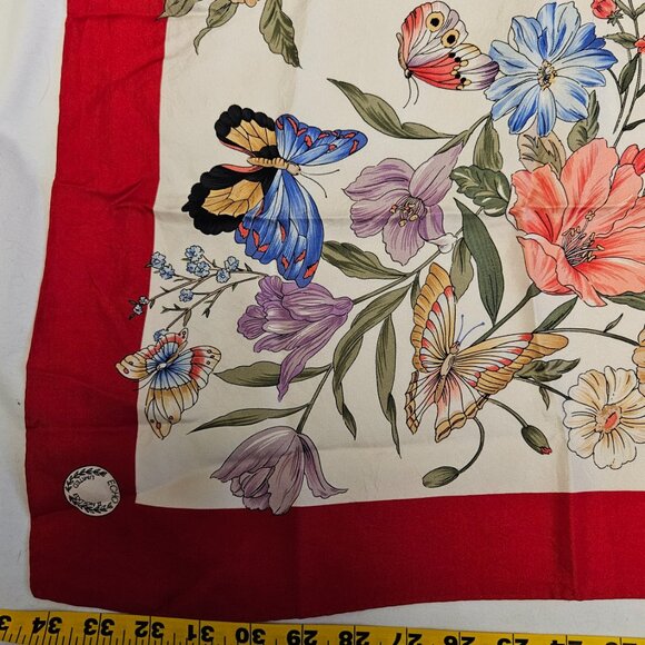 Echo Limited Edition Silk Scarf - Red Border, Butterflies & Flowers - 34" - Picture 4 of 5